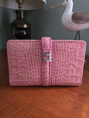 Brighton Croc Embossed Patent Leather Wallet Pink Checkbook Clutch